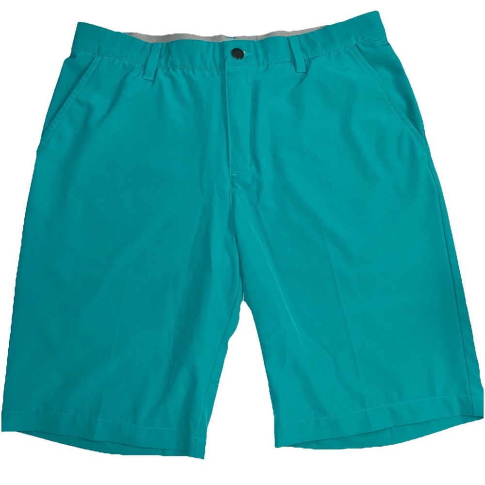 Adidas‎ Golf Mens Size 32 Spell Out Stretch Flat Front Golfing Chino Shorts Teal